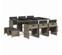 vidaXL Ensemble à manger de jardin 3211148 – 11 pcs, chaises avec accoudoirs & coussins, gris poly rotin