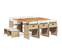 vidaXL Ensemble à Manger de Jardin avec Coussins 13 pcs, Table et Chaises à Dossier Rabattable, Meubles d'Extérieur Patio Terrasse, Beige Résine Tressée