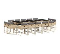 vidaXL Ensemble à Manger de Jardin avec Coussins 15 pcs, Table et Chaises à Dossier Rabattable, Meubles d'Extérieur Patio Terrasse, Moderne, Mélange Beige Résine Tressée