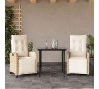 Ensemble à Manger de Jardin avec Coussins 3 pcs, Table et Chaises avec Dossier et Repose-pied Réglables, Meubles d'Extérieur, Moderne, Beige Résine
