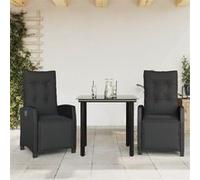 vidaXL Ensemble à Manger de Jardin avec Coussins 3 pcs, Table et Chaises avec Dossier et Repose-pied Réglables, Meubles d'Extérieur, Moderne, Noir Résine Tressée Noir