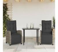 Ensemble à Manger de Jardin avec Coussins 3 pcs, Table et Chaises avec Dossier et Repose-pied Réglables, Meubles d'Extérieur, Moderne, Gris Résine