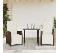 vidaXL Ensemble à Manger de Jardin avec Coussins 3 pcs, Table et Chaises avec Dossier et Repose-pied Réglables, Meubles d'Extérieur, Moderne, Marron Résine Tressée Marron