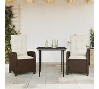 vidaXL Ensemble à Manger de Jardin avec Coussins 3 pcs, Table et Chaises avec Dossier Réglable, Meubles d'Extérieur, 3212762 Marron G