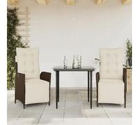 vidaXL Ensemble de jardin 3 pièces avec coussins Marron Poly rotin