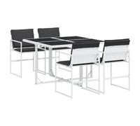 vidaXL Ensemble à manger de jardin avec coussins 5 pcs blanc textilène, ensemble à manger d'extérieur, meuble à manger de jardin, table et chaises de jardin