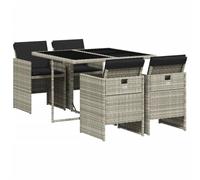 vidaXL Ensemble à Manger de Jardin avec Coussins 5 pcs, Table et Chaise de Terrasse, Meubles de Patio, Mobilier d'Extérieur, Gris Clair Résine Tressée
