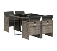 vidaXL Ensemble à Manger de Jardin avec Coussins 5 pcs, Table et Chaise de Terrasse, Meubles de Patio, Mobilier d'Extérieur, Gris Résine Tressée