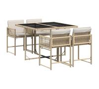 vidaXL Ensemble à Manger de Jardin avec Coussins 5 pcs, Table et Chaises à Dossier Rabattable, Meubles d'Extérieur Patio Terrasse, Moderne, Beige Résine Tressée