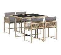 vidaXL Ensemble à manger de jardin 5 pcs avec coussins – Résine beige, chaises dossier rabattable