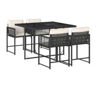 vidaXL Ensemble à Manger de Jardin avec Coussins 5 pcs, Table et Chaises à Dossier Rabattable, Meubles d'Extérieur Patio Terrasse, Moderne, Noir Résine Tressée