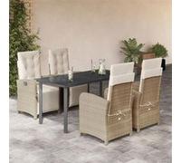 vidaXL Salon de jardin 5 pièces avec coussins Beige Poly Rattan