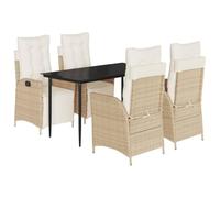 vidaXL Ensemble à Manger de Jardin avec Coussins 5 pcs, Table et Chaises avec Dossier et Repose-Pied Réglables, Meubles d'Extérieur, Beige Résine Tressée