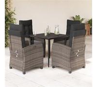 Ensemble à Manger de Jardin avec Coussins 5 pcs, Table et Chaises avec Dossier et Repose-pied Réglables, Meubles d'Extérieur, Moderne, Gris Résine