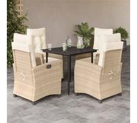vidaXL Ensemble à Manger de Jardin avec Coussins 5 pcs, Table et Chaises avec Dossier et Repose-pied Réglables, Meubles d'Extérieur, Moderne, Beige Résine Tressée