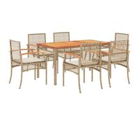 vidaXL Ensemble à Manger de Jardin avec Coussins 7 pcs, Table et Chaise de Terrasse, Meubles de Patio, Mobilier d'Extérieur, Beige Résine Tressée