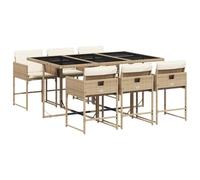 vidaXL Ensemble repas de jardin 7 pcs coussins chaises dossier rabattable Beige polyrotin 3211270