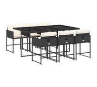 vidaXL Ensemble à manger de jardin 7 pcs — avec coussins, table et chaises dossier rabattable, noir