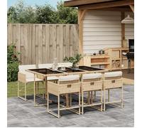 vidaXL Ensemble repas de jardin 7 pcs coussins chaises dossier rabattable Beige polyrotin 3211270