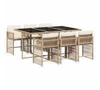 vidaXL Ensemble jardin 7 pcs avec coussins, table & chaises dossier rabattable Beige résine tressée