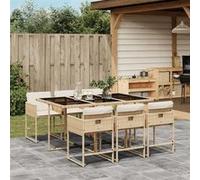 vidaXL Ensemble repas de jardin 7 pcs coussins chaises dossier rabattable Beige polyrotin 3211270