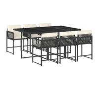 vidaXL Ensemble à manger de jardin 7 pcs avec coussins – dossiers rabattables, résine tressée Noir