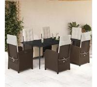 Vidaxl Ensemble À Manger De Jardin Et Coussins 7 Pcs Marron Rotin