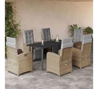 vidaXL Ensemble de jardin 7 pièces avec coussins Beige Poly rotin