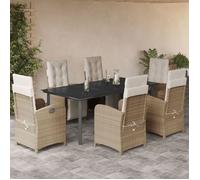 vidaXL Ensemble de jardin 7 pièces avec coussins Beige Poly rotin