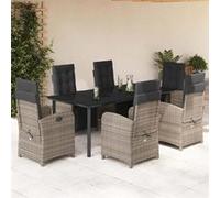 vidaXL Ensemble de jardin 7 pièces avec coussins Gris Poly rotin