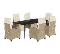 vidaXL Ensemble à Manger de Jardin avec Coussins 7 pcs, Table et Chaises avec Dossier et Repose-Pied Réglables, Meubles d'Extérieur, Moderne, Beige Résine Tressée