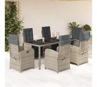 vidaXL Ensemble de jardin 7 pièces avec coussins Gris Poly rotin