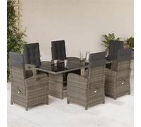 vidaXL Ensemble à Manger de Jardin avec Coussins 7 pcs, Table et Chaises avec Dossier et Repose-pied Réglables 3212492 Gris G