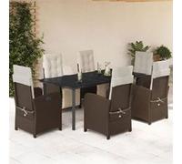 vidaXL Ensemble à Manger de Jardin avec Coussins 7 pcs, Table et Chaises avec Dossier et Repose-pied Réglables 3212554 Marron G
