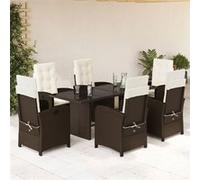 vidaXL Ensemble de jardin 7 pièces avec coussins Marron Poly rotin