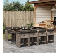 vidaXL Salon de jardin 3211100 9 pièces – Résine tressée Gris avec coussins