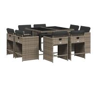 vidaXL Ensemble à Manger de Jardin avec Coussins 9 pcs, Chaises à Manger avec Table, Ensemble de Meubles, Moderne, Gris Résine Tressée