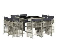 vidaXL Ensemble à Manger de Jardin avec Coussins 9 pcs, Chaises et Table de Patio, Meubles de Terrasse, Moderne, Gris Clair Résine Tressée
