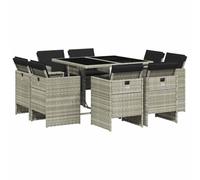 vidaXL Ensemble à Manger de Jardin avec Coussins 9 pcs, Chaises et Table de Patio, Meubles de Terrasse Extérieur, Gris Clair Résine Tressée