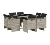 vidaXL Ensemble à Manger de Jardin avec Coussins 9 pcs, Chaises et Table de Patio, Meubles de Terrasse Extérieur, Gris Clair Résine Tressée