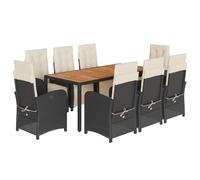 vidaXL Ensemble à Manger de Jardin avec Coussins 9 pcs, Chaises et Table de Patio, Meubles de Terrasse, Moderne, Noir Résine Tressée
