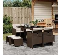 vidaXL Ensemble à manger de jardin 3210597 – 9 pcs, poly rotin marron avec coussins