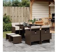 vidaXL Ensemble à manger de jardin 3210597 – 9 pcs, poly rotin marron avec coussins