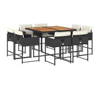 vidaXL Ensemble à Manger de Jardin avec Coussins 9 pcs, Table et Chaises à Dossier Rabattable, Meubles d'Extérieur Patio Terrasse, Moderne, Noir Résine Tressée