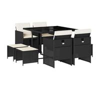 vidaXL Ensemble à Manger de Jardin avec Coussins 9 pcs, Table et Chaises à Dossier Rabattable, Meubles d'Extérieur Patio Terrasse, Noir Résine Tressée