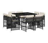 vidaXL Ensemble à manger de jardin 3211734 – 9 pièces résine tressée avec coussins noir
