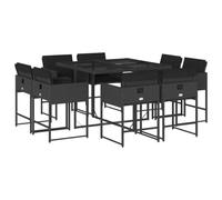 vidaXL Ensemble à Manger de Jardin avec Coussins 9 pcs, Table et Chaises à Dossier Rabattable, Meubles d'Extérieur Patio Terrasse, Moderne, Noir Résine Tressée