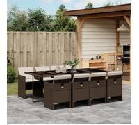 vidaXL Ensemble à manger de jardin 9 pcs avec coussins, table et chaises à dossier rabattable Marron