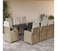 Vidaxl Ensemble À Manger De Jardin Et Coussins 9 Pcs Beige Poly Rotin