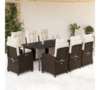 vidaXL Salon de jardin 9 pièces avec coussins Marron Poly rotin